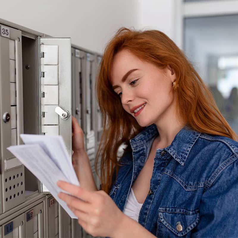 woman collecting mail from mailbox