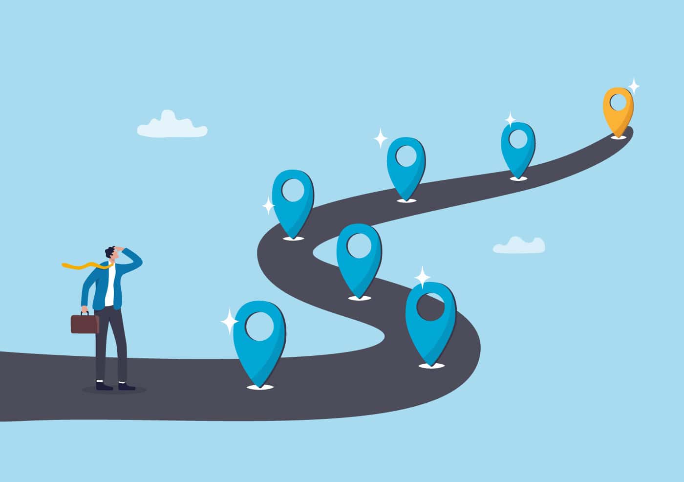 business man at the beginning of a long journey road map