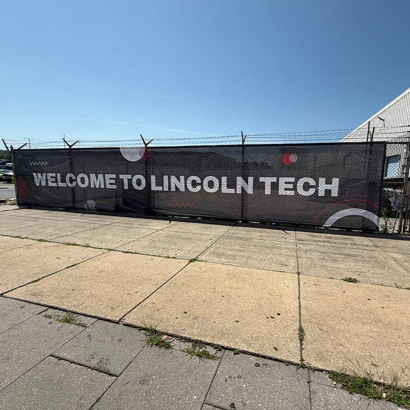 Lincoln Tech branded perforated mesh banner sign