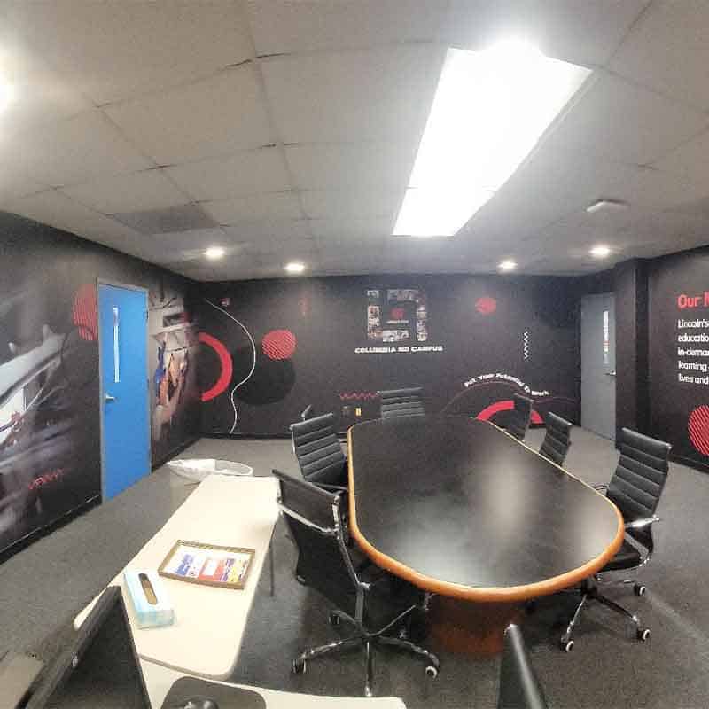 Conference room wall wrap at Lincoln Tech made by Strategic Factory.
