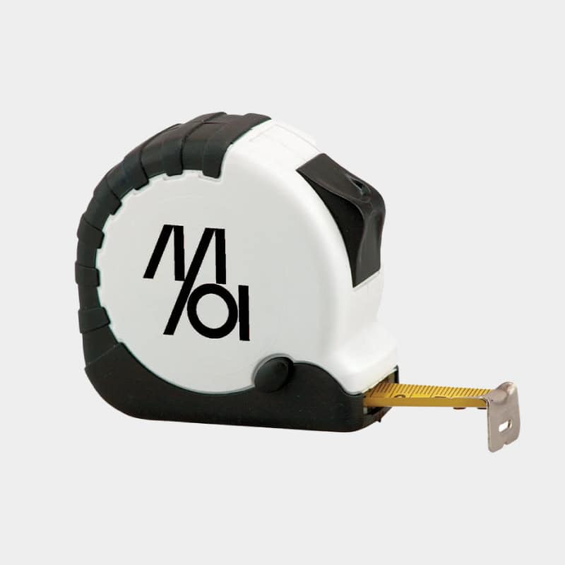MOI branded tape measurer for site visits with clients