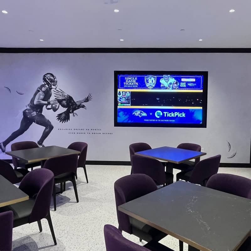 The Raven suite in the Baltimore Ravens M&T Bank stadium signage renovations