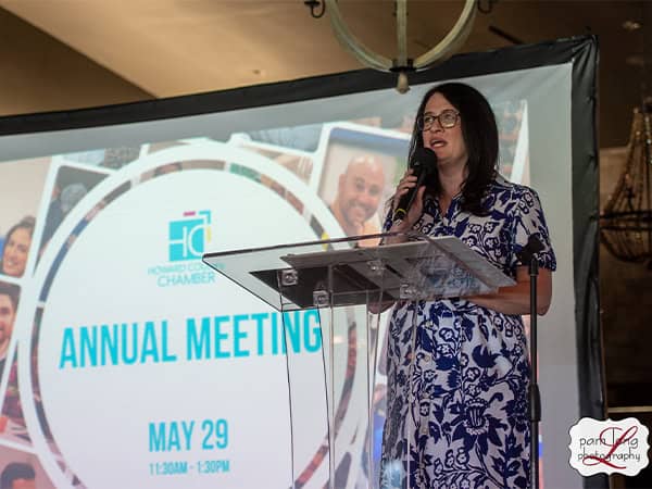 Howard County Chamber of Commerce President & CEO, Kristi Simon, kicks off the Annual Meeting.