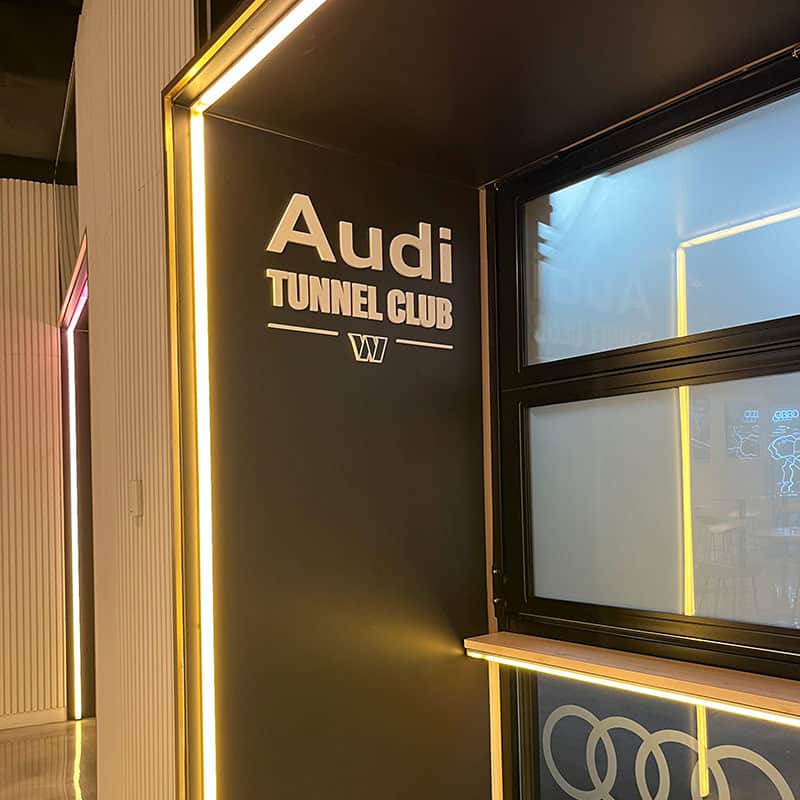 custom cut letter signage for audi tunnel club at the washington commanders Northwest Stadium