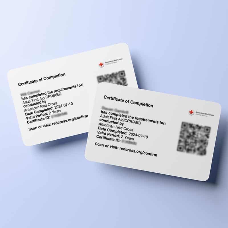 McCormick employee certificate of completion for american red cross training on adult first aid/CPR/AED