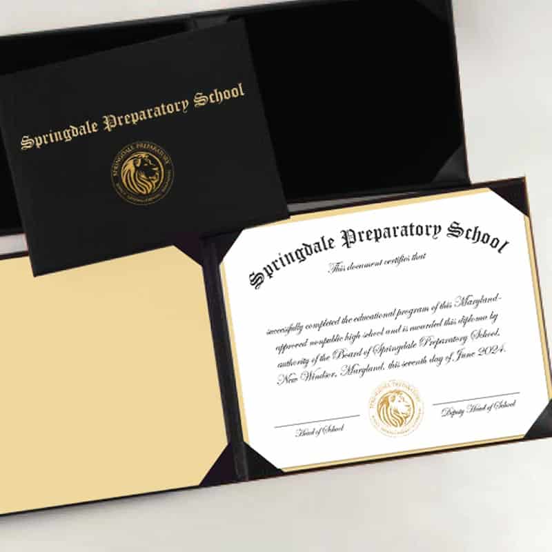 Springdale Preparatory School diploma and diploma holder