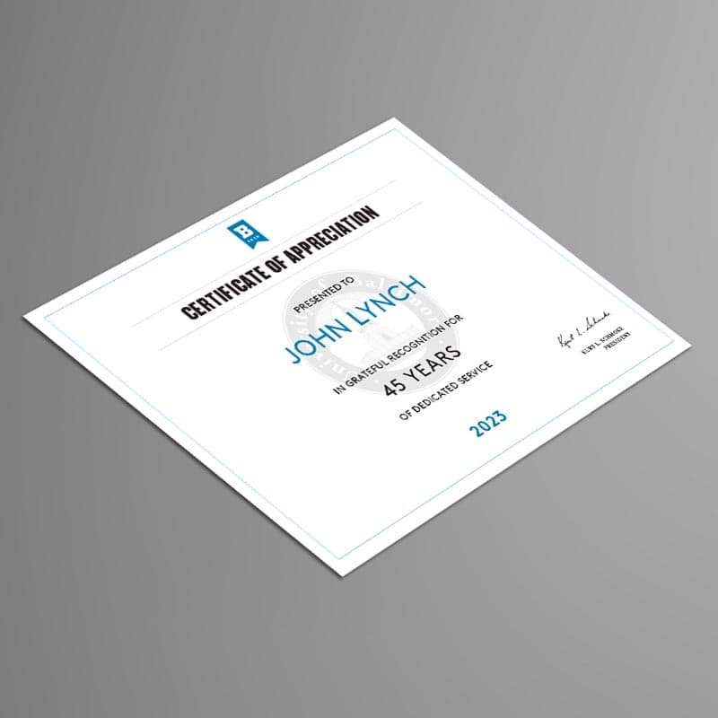 UBALT certificate of appreciation