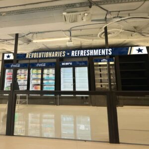 GW Revolutionaries athletics concessions stand signage
