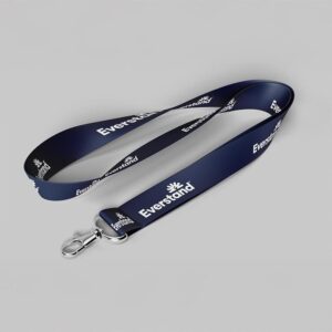 branded navy blue lanyard with clip