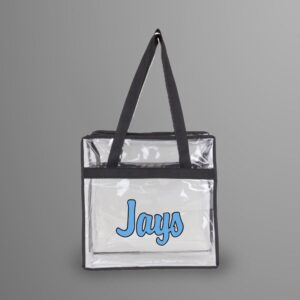 Clear, branded tote bag for Johns Hopkins University Athletics