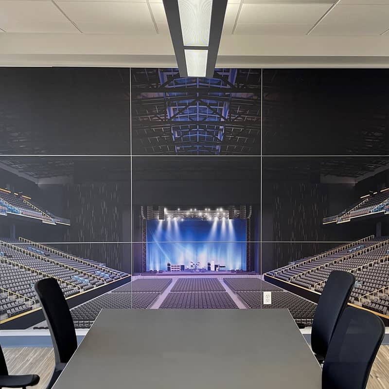 Floor to ceiling wall graphic installed at the CFG Bank Arena