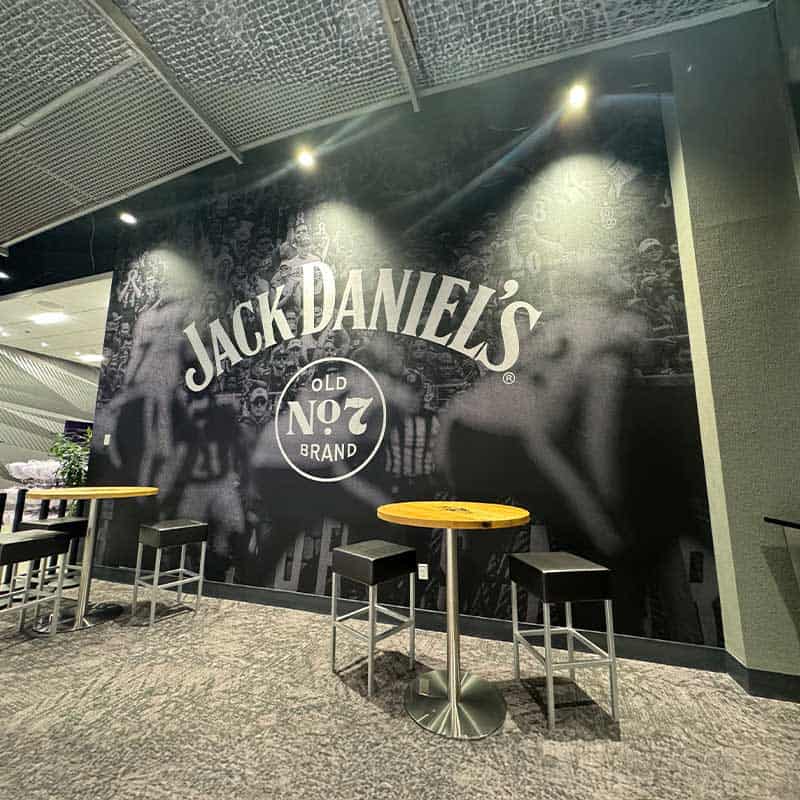 Baltimore Ravens stadium suite-level bar lounge wall wrap with Jack Daniel's branding