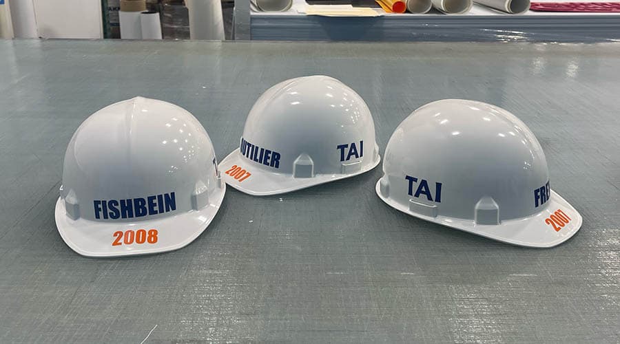 branded worksite hard hats