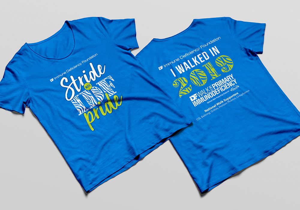 Front and back of two custom branded shirts